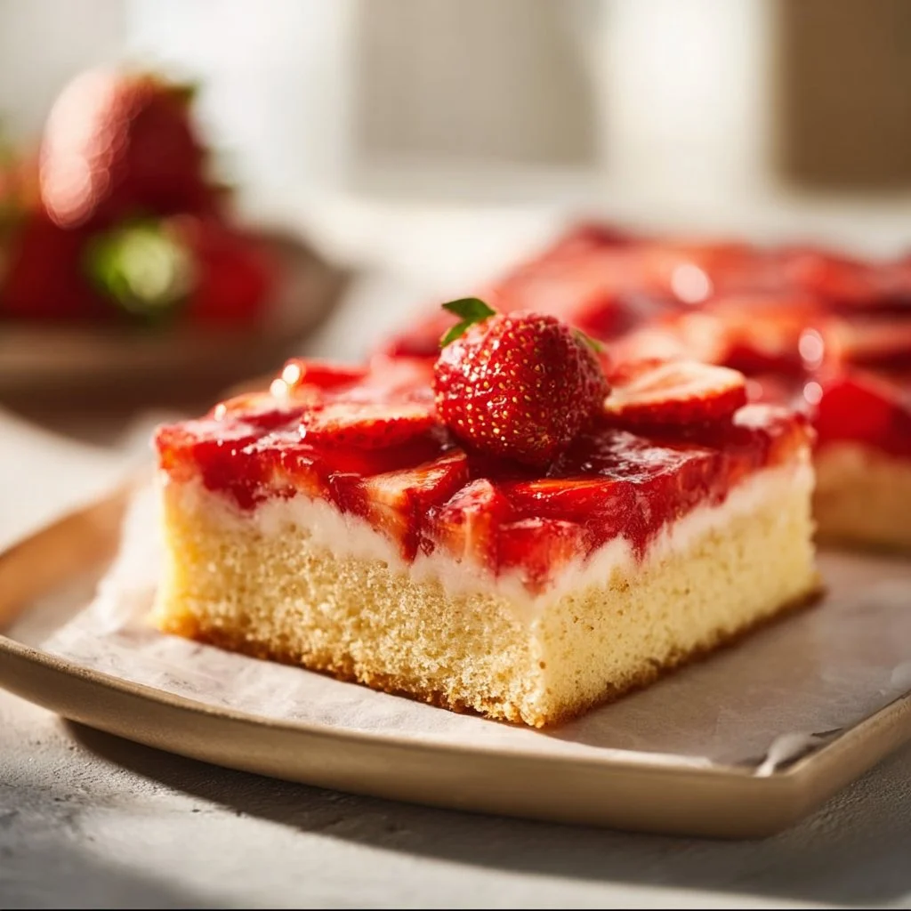 Erdbeerkuchen vom Blech mit Pudding