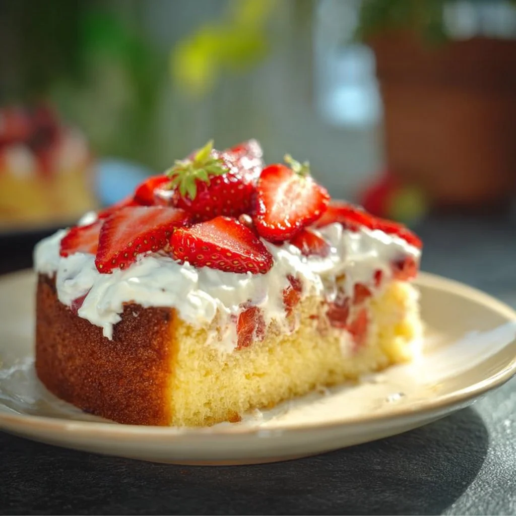 Fantakuchen mit Schmand und Erdbeeren