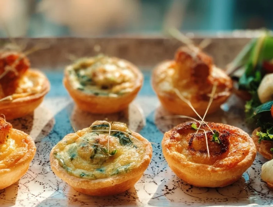 Leckere Fingerfood-Ideen für Silvester-Feierlichkeiten auf einem Tisch.