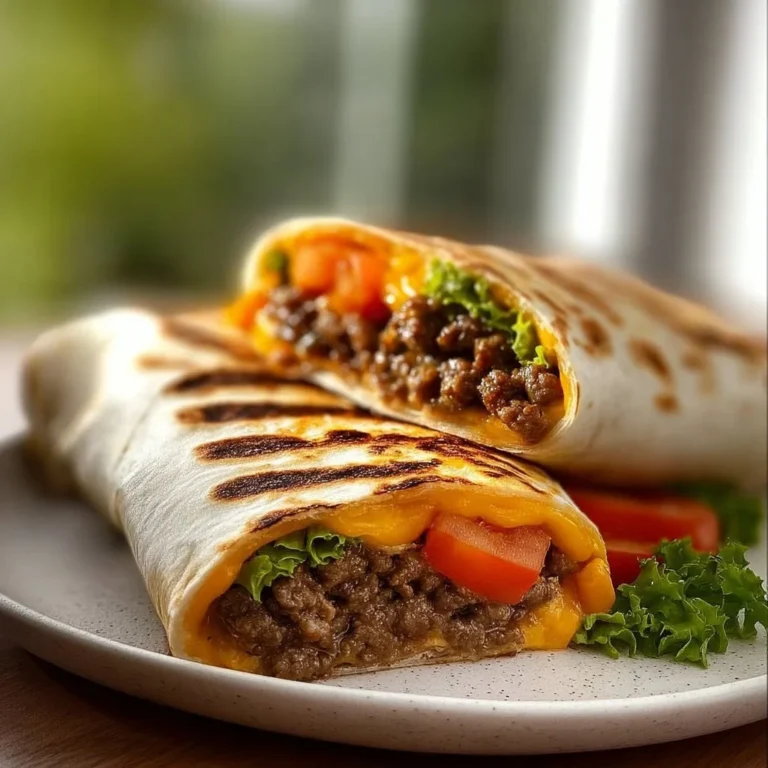 Gegrillte Cheeseburger-Wraps auf einem Teller serviert