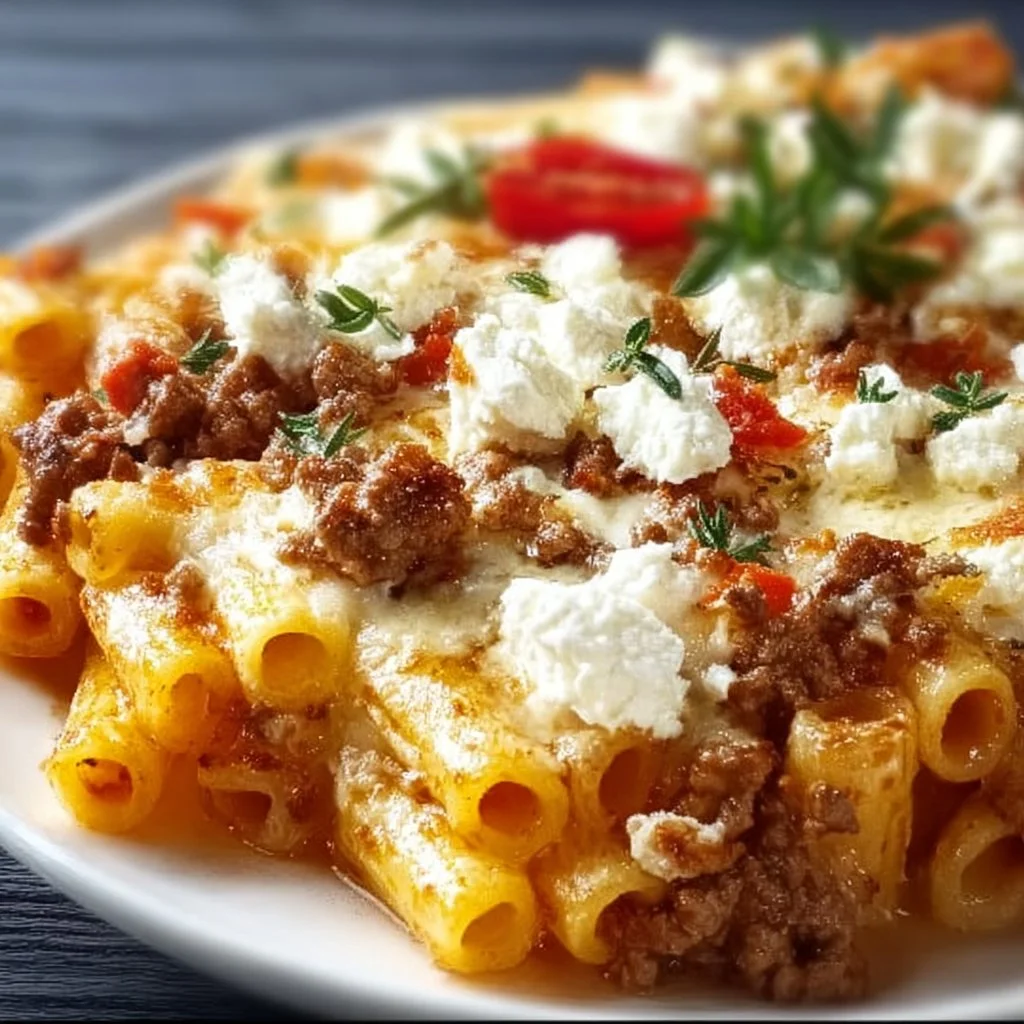 Griechischer Nudel-Auflauf mit Feta und Hackfleisch