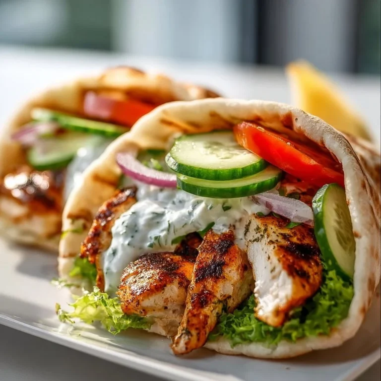 Griechisches Hähnchen in frischem Fladenbrot serviert mit Gemüse und Saucen
