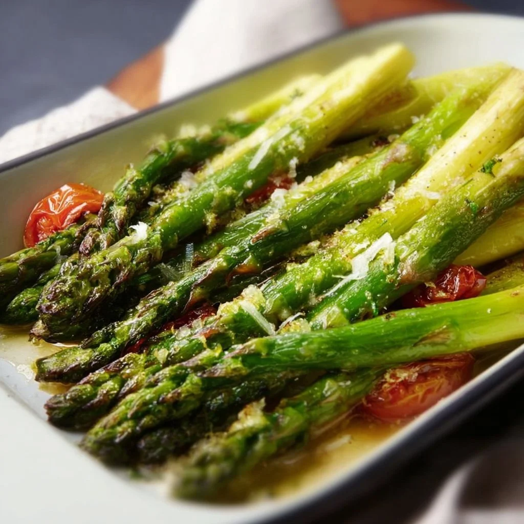 Gerösteter grüner Spargel aus dem Backofen, lecker und gesund zubereitet.