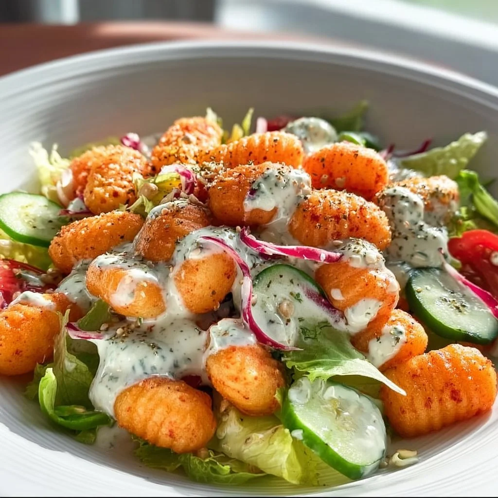 Knuspriger Gnocchi-Salat mit frischem Joghurt-Dressing