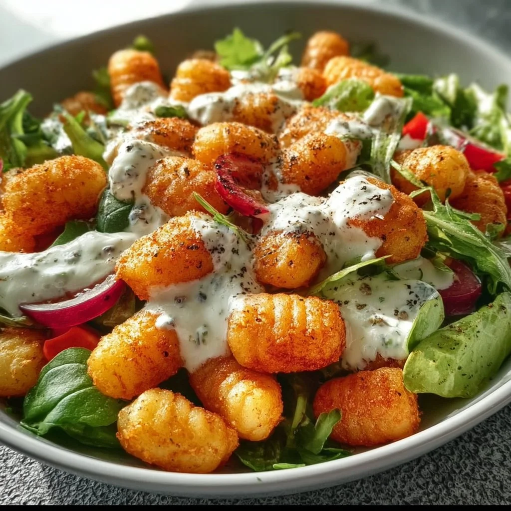 Knuspriger Gnocchi-Salat mit Joghurt-Dressing