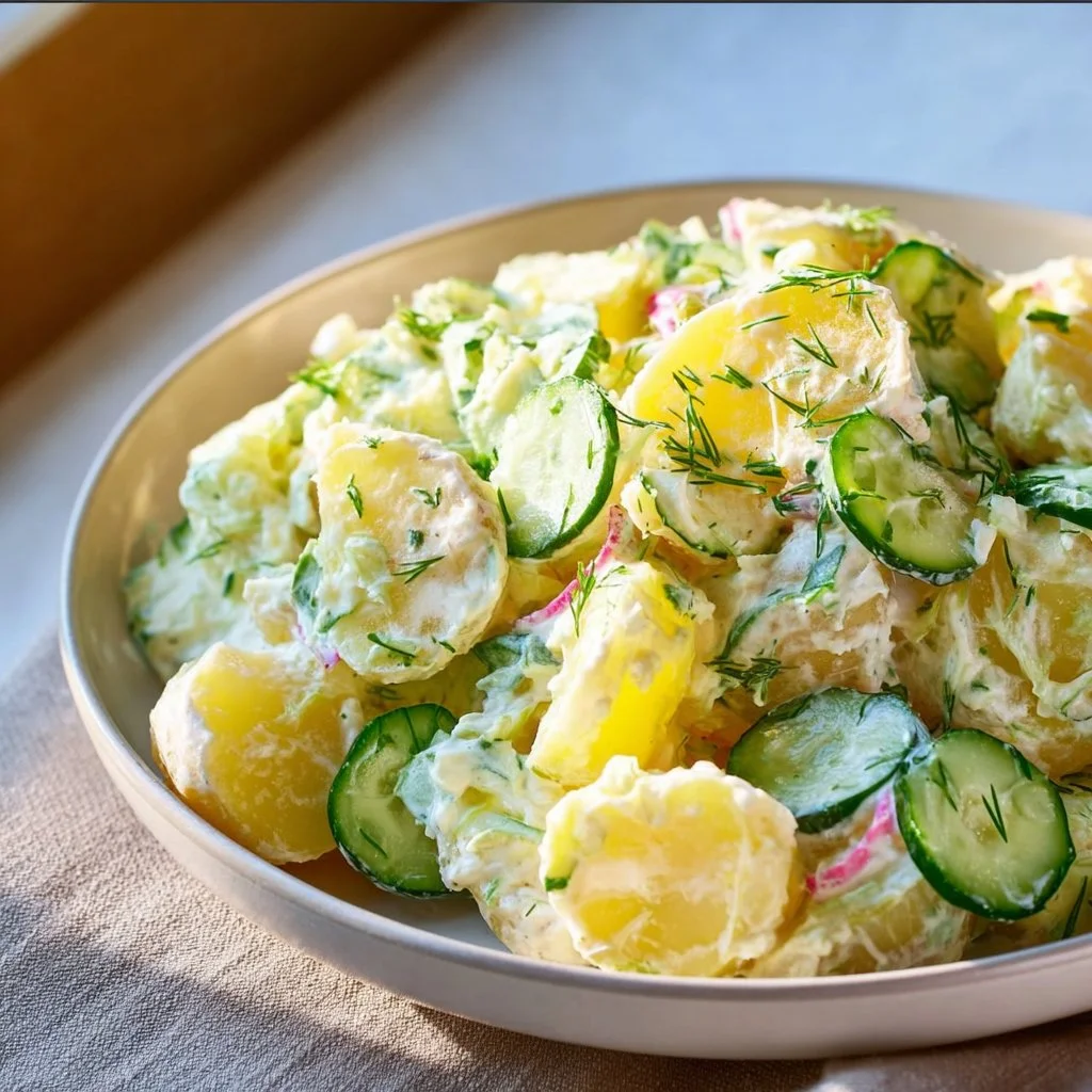 Leichter Kartoffelsalat mit Joghurt und Gurke