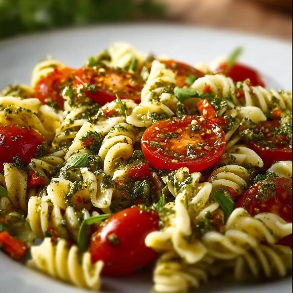 Mediterraner Nudelsalat mit Pesto