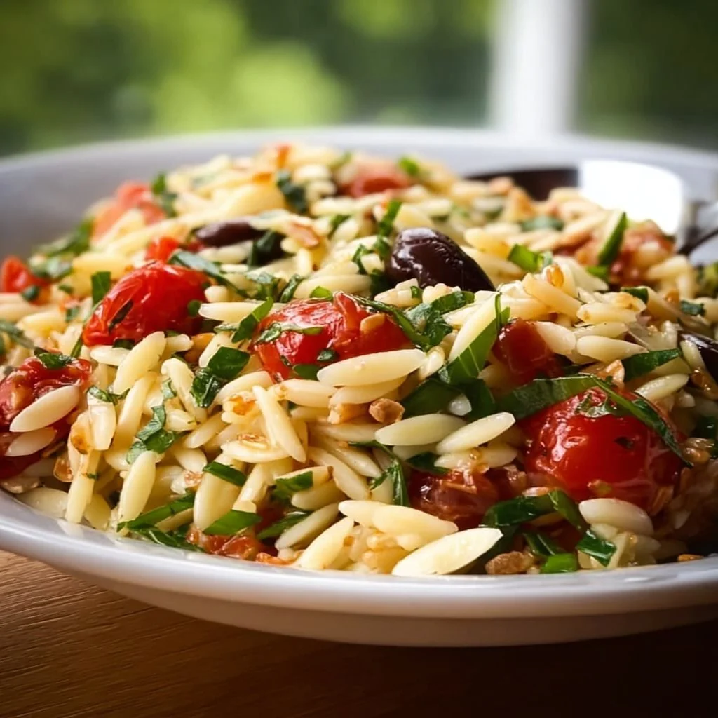 Mediterraner Orzo-Salat mit frischen Zutaten und Aromen