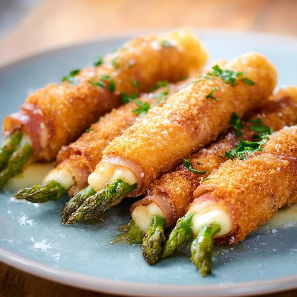 Panierten Spargelröllchen mit Schinken und Käse