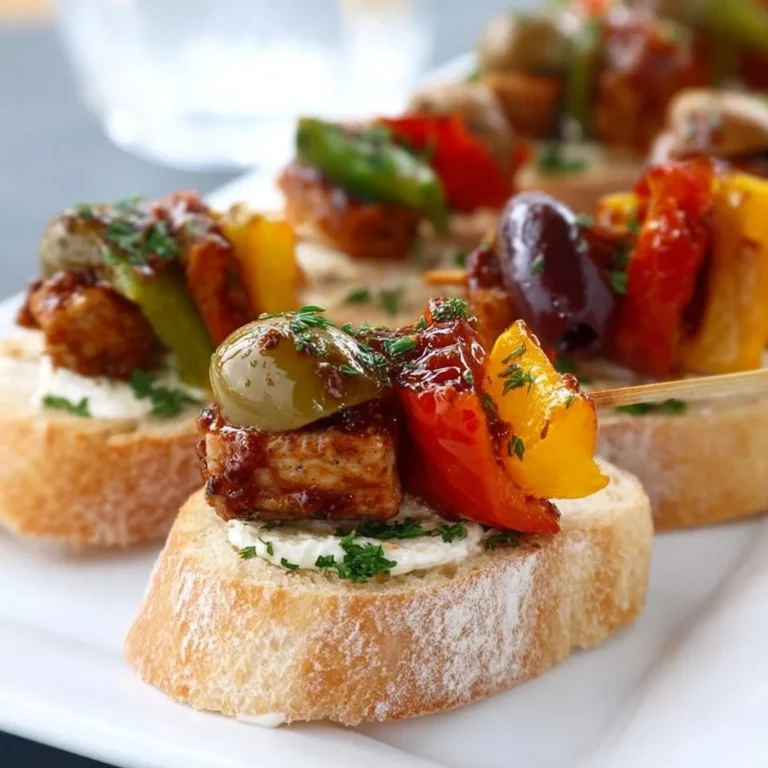 Leckere Party-Spießchen auf Baguette für festliche Anlässe