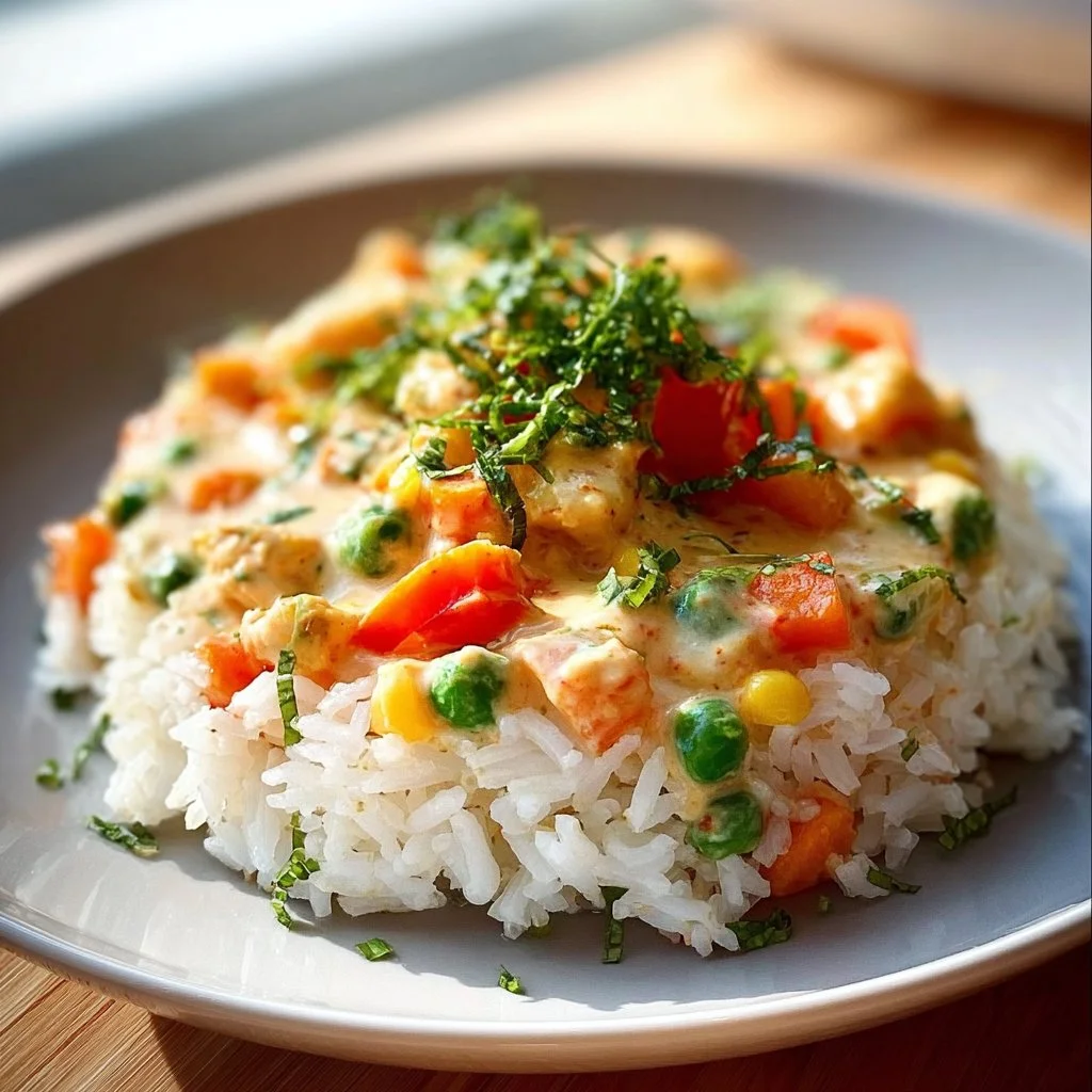 Reis mit Gemüse-Frischkäse-Sauce