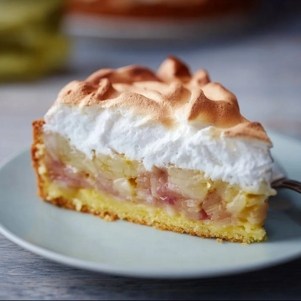 Rhubarb cake with meringue