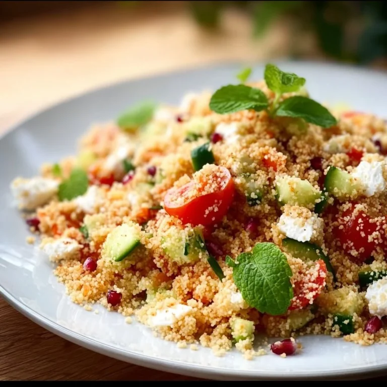 Schneller Couscous Salat mit Feta in einer bunten Schüssel serviert