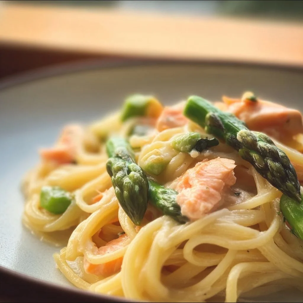 Spaghetti mit Lachs und Spargel