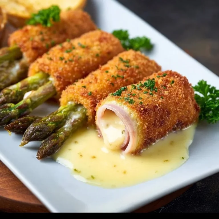 Köstlicher Spargel Cordon Bleu auf einem Teller serviert.