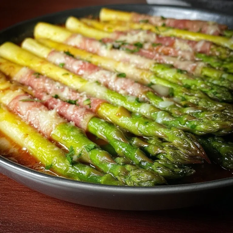 Spargel überbacken mit Käse und Kräutern verfeinert auf einem Teller serviert