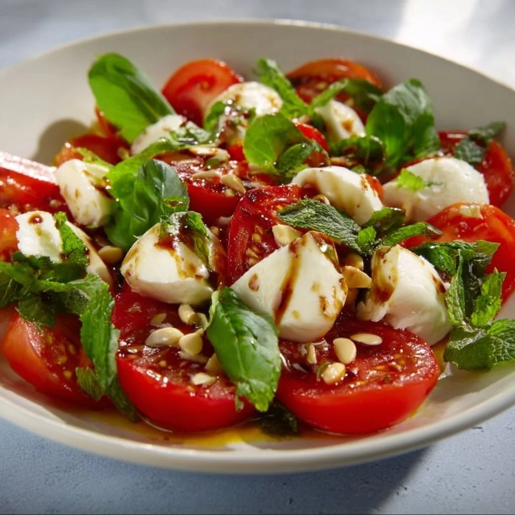 Erfrischender Tomaten Mozzarella Salat mit frischen Zutaten