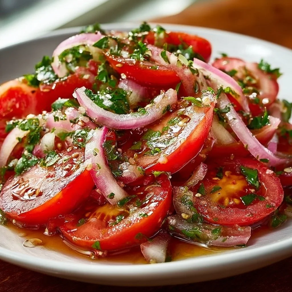Tomatensalat mit Zwiebeln und Sumach-Dressing