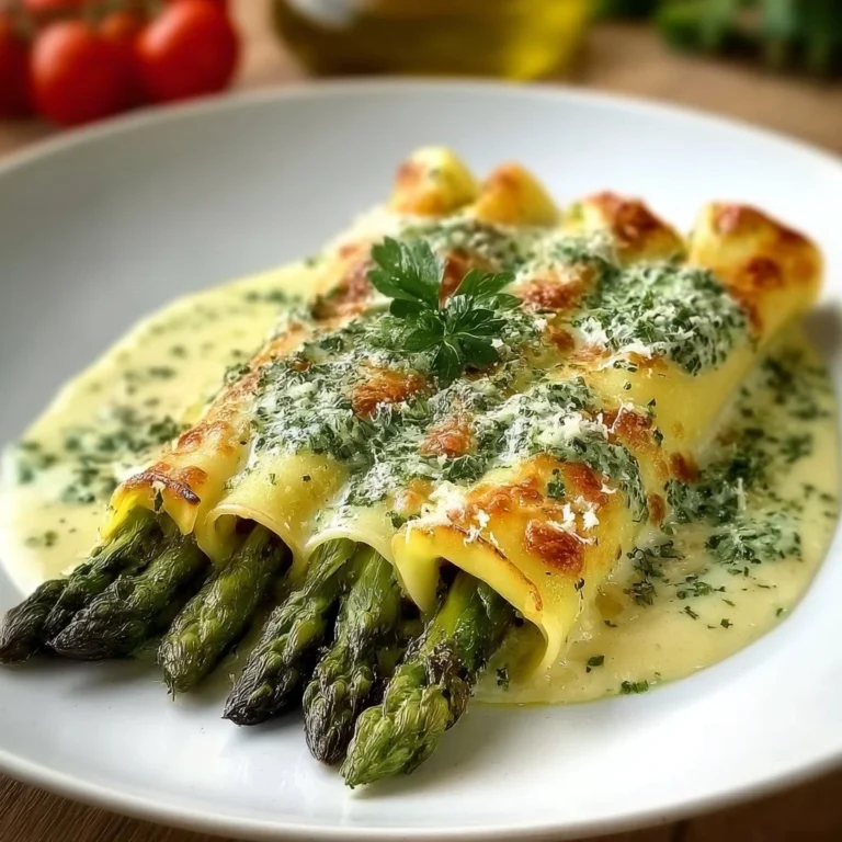 Cremige Spargel-Cannelloni mit Kräutersauce auf einem Teller