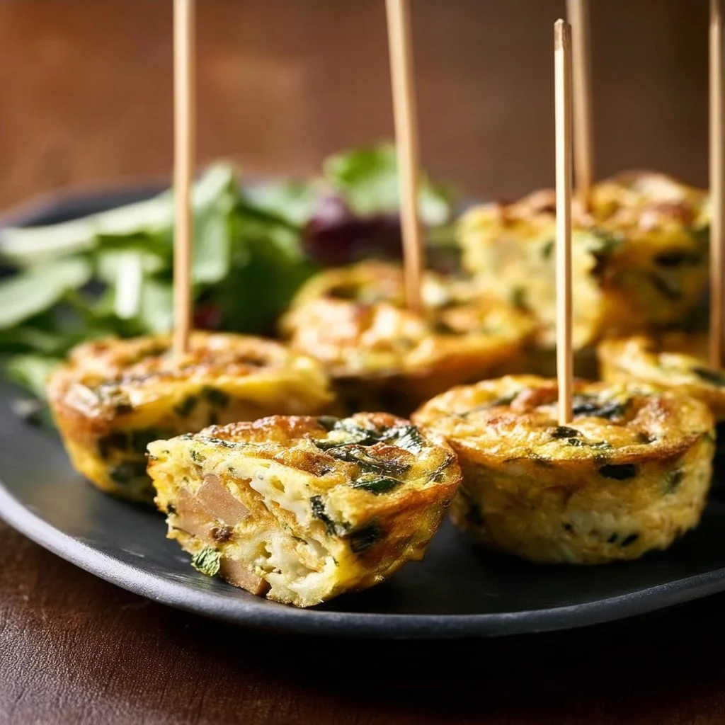 Unwiderstehliche Frittata-Häppchen auf einem Teller angerichtet