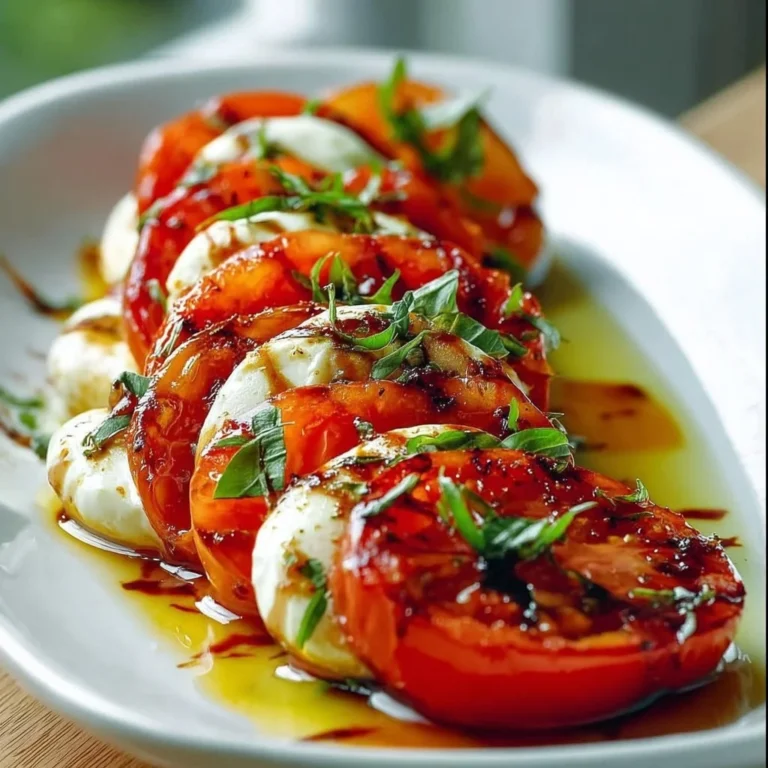 Vibranter Tomaten-Caprese-Salat mit gerösteten Tomaten und frischem Basilikum.