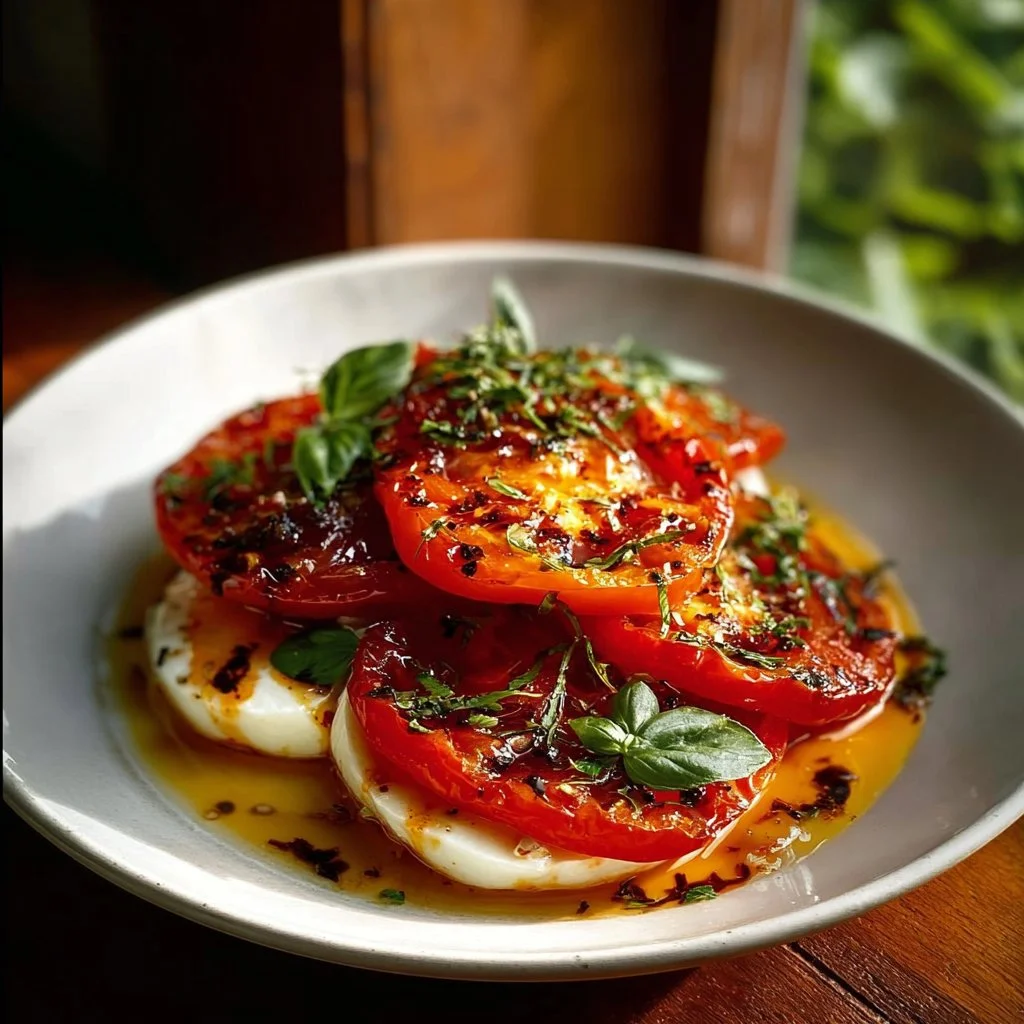 Vibrante geröstete Tomaten-Caprese-Salat