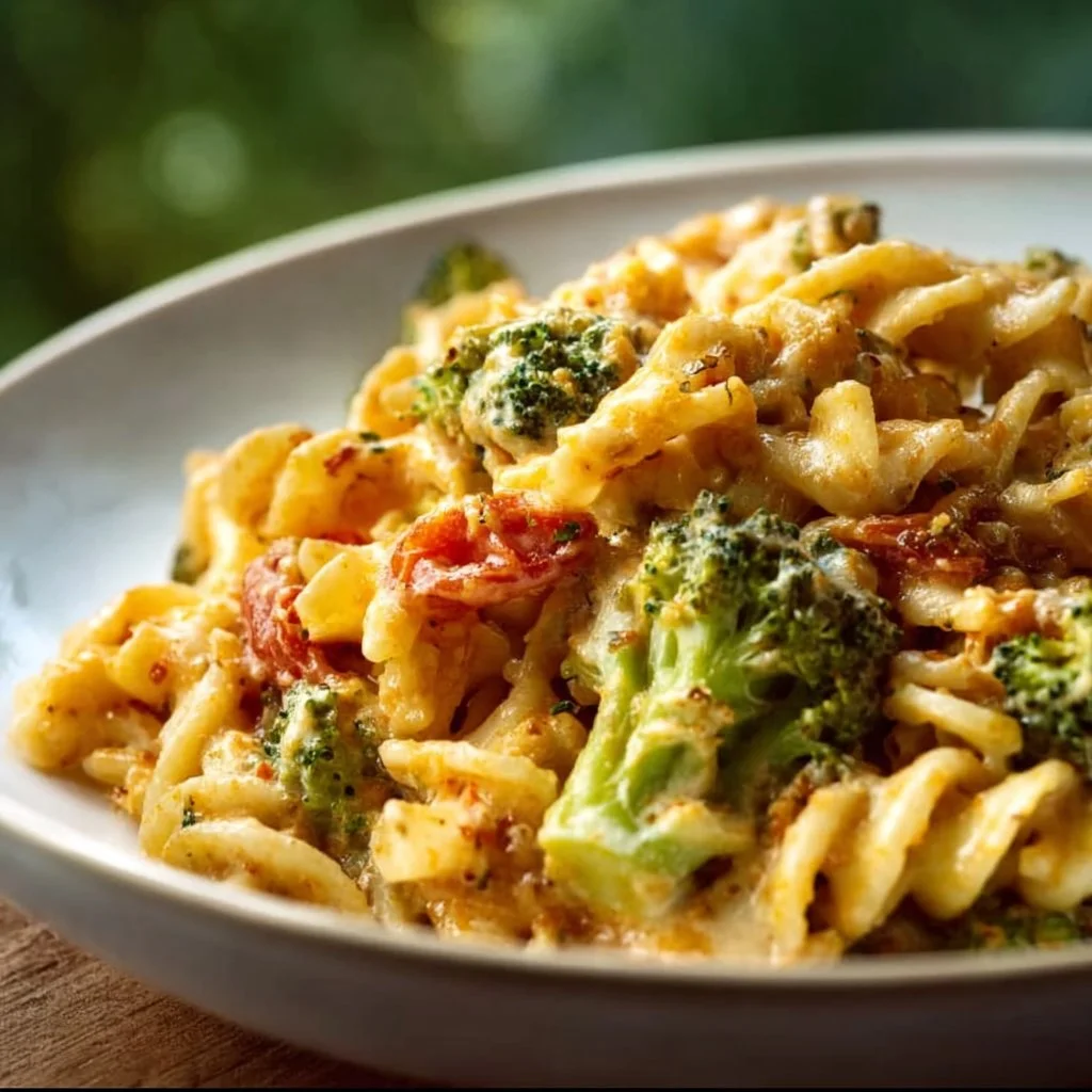 Brokkoli Nudelauflauf mit einer Tomaten-K&auml;seso&szlig;e