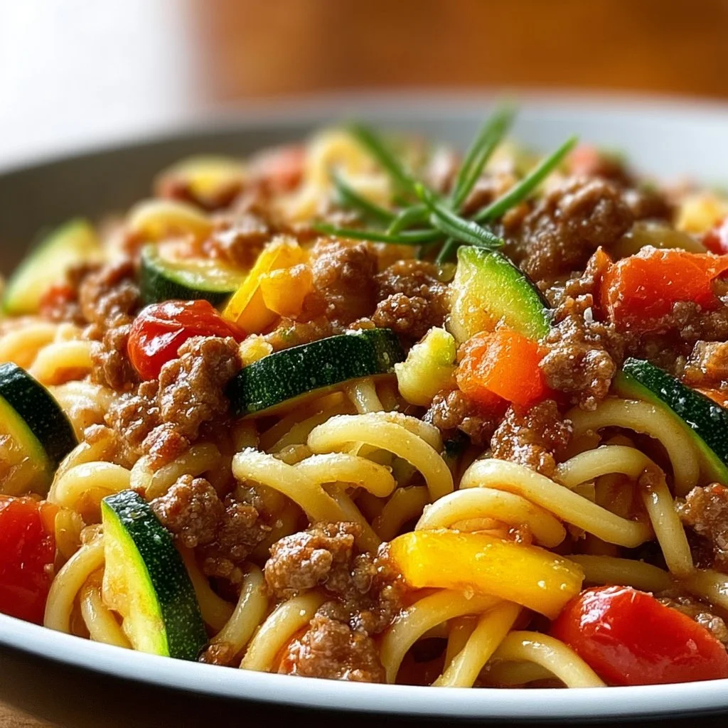 Bunte Zucchini-Hackfleisch-Pasta-Freude