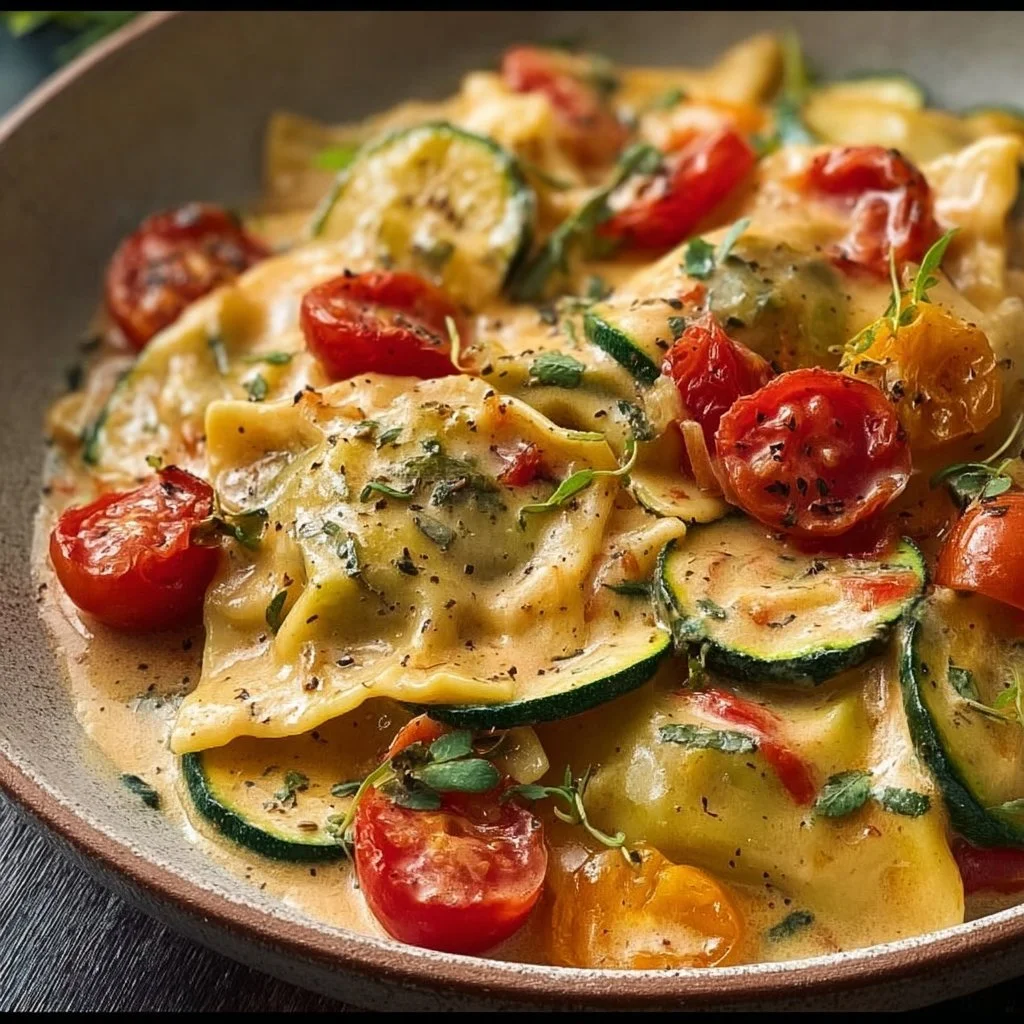 Cremige Maultaschenpfanne mit Zucchini und Tomaten