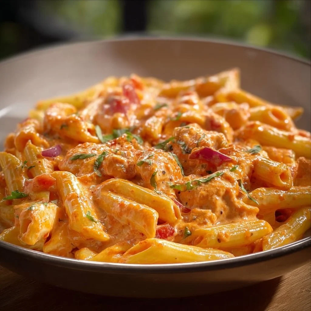 Cremige Pasta mit w&uuml;rziger Tomatenso&szlig;e