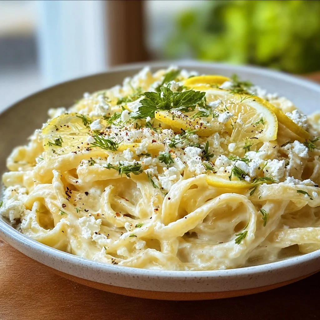 Cremige Zitronen-Feta-Pasta mit frischen Zitronen und Feta-Käse