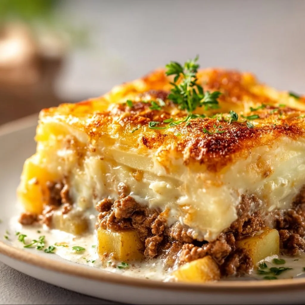 Cremiger Hackfleisch- und Kartoffelauflauf, ideal für ein gehobenes Abendessen