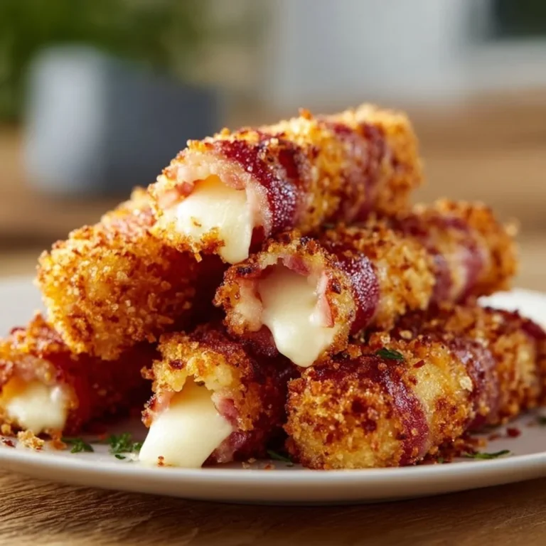 Knusprige Beef Bacon Mozzarella Sticks auf einem Teller serviert