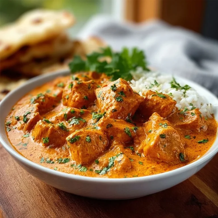 Schmackhaftes Butter Chicken serviert mit Reis und Naan-Brot