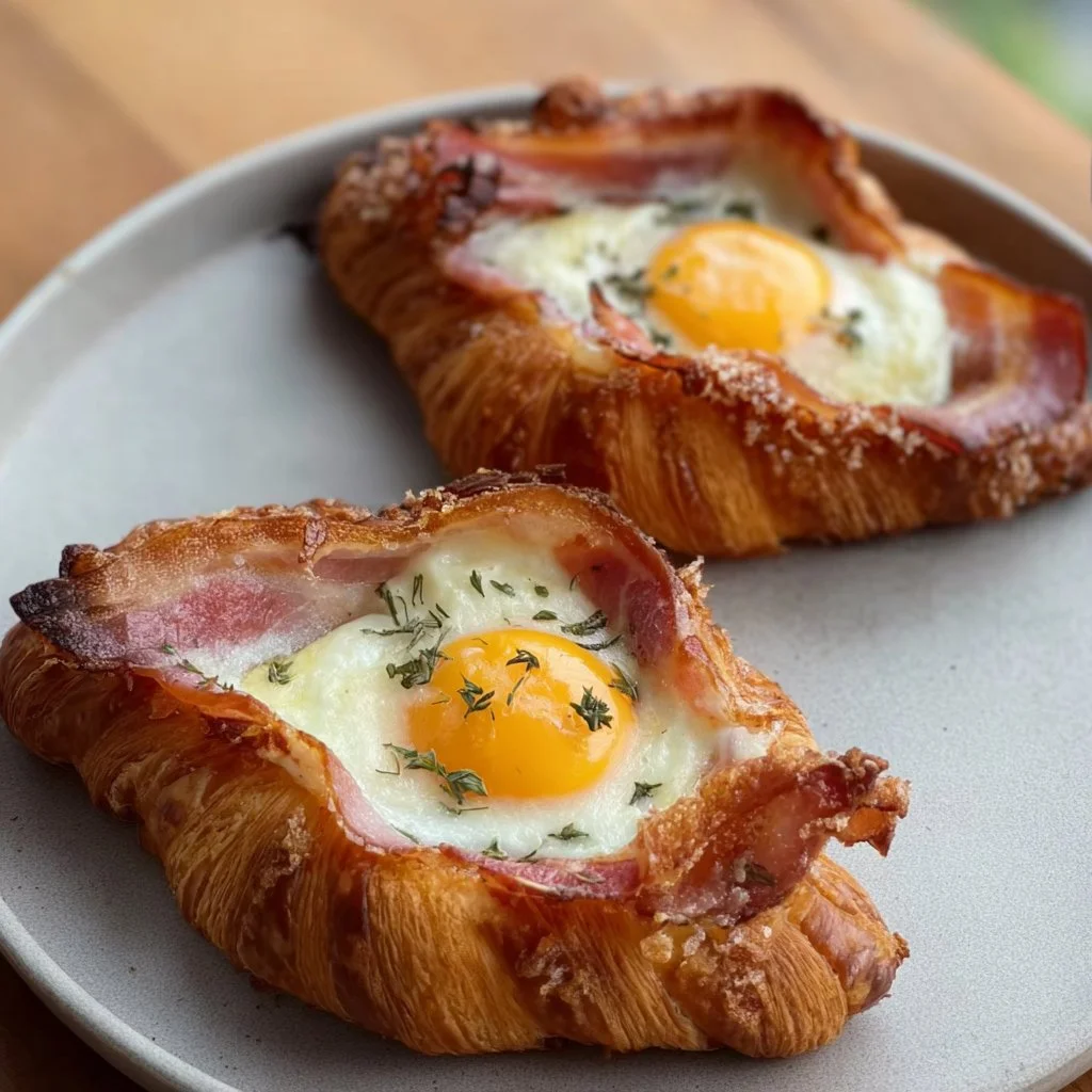Eier- und Speck-Croissant-Boote