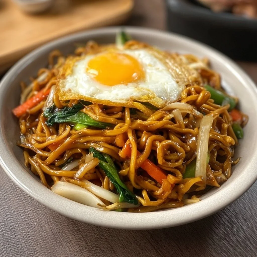 Fried Noodles Chinese Style with Egg and Vegetables