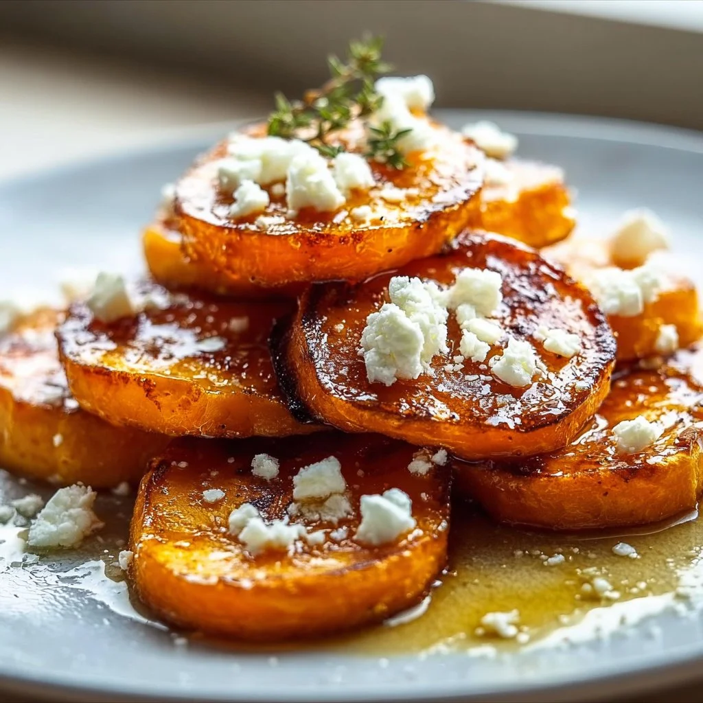 Fried Sweet Potato Slices with Honey and Feta