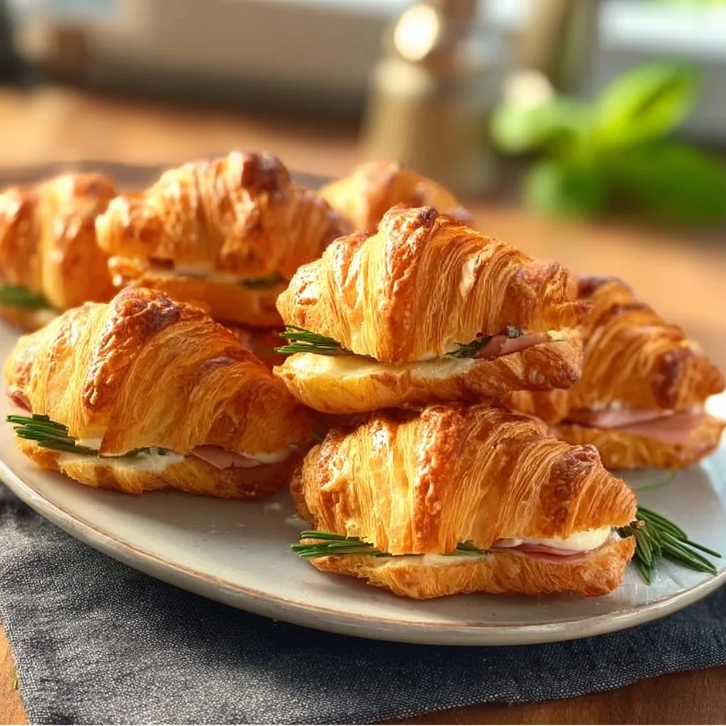 Gefüllte Croissants mit herzhaftem Blätterteig auf einem Teller