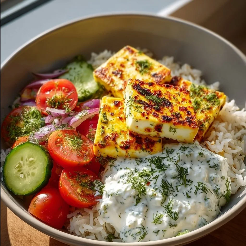 Halloumi Bowl with Rice and Tzatziki