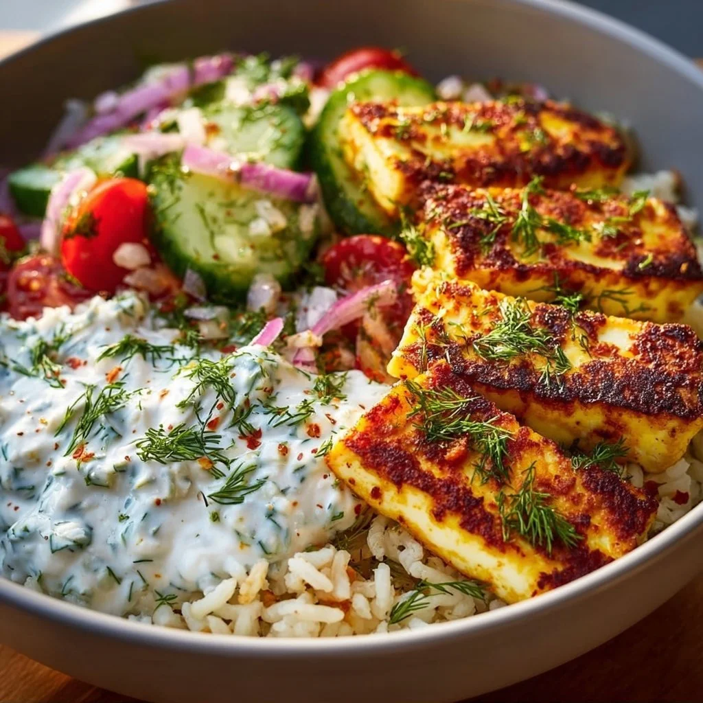 Halloumi Bowl with Rice and Tzatziki