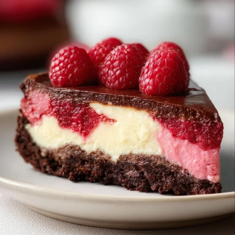 Himbeer-Brownie-Cheesecake mit frischen Himbeeren und Schokolade