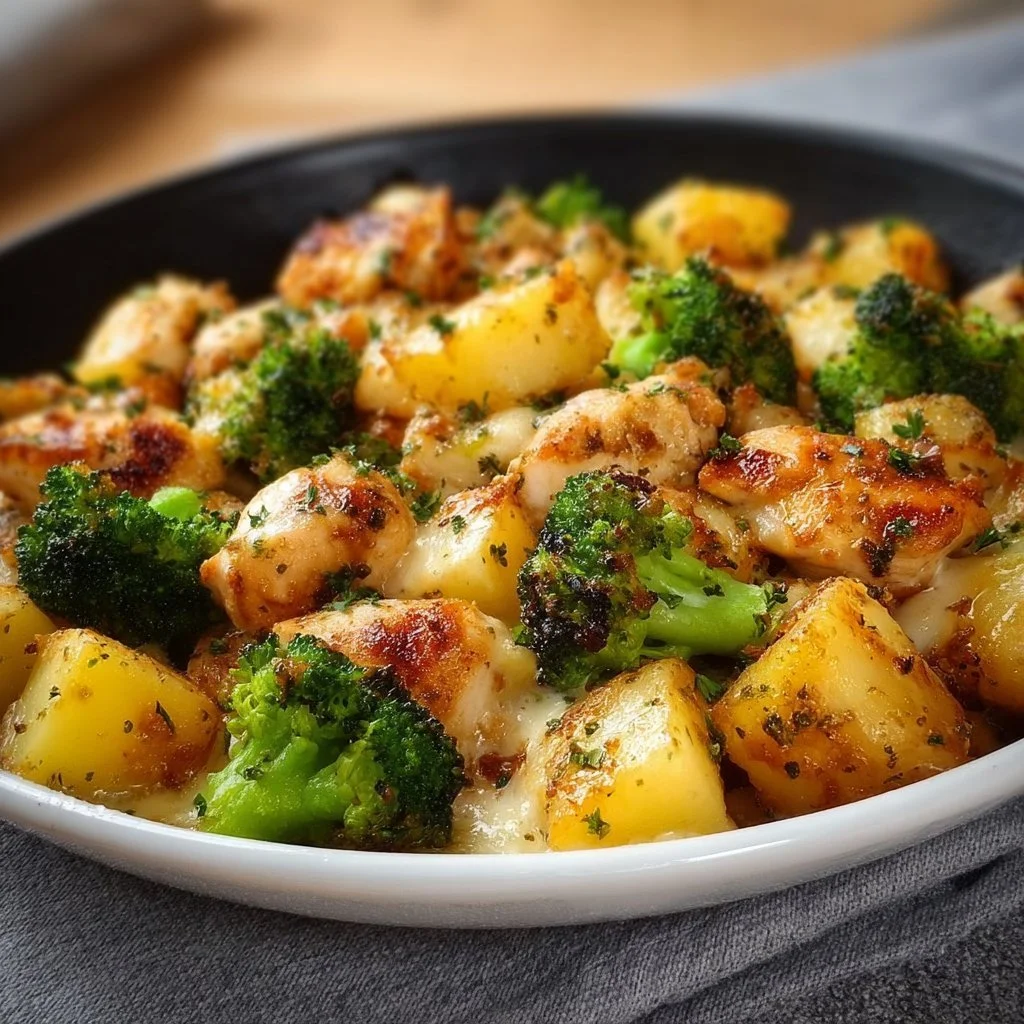 Kartoffel-H&auml;hnchen-Pfanne mit Brokkoli