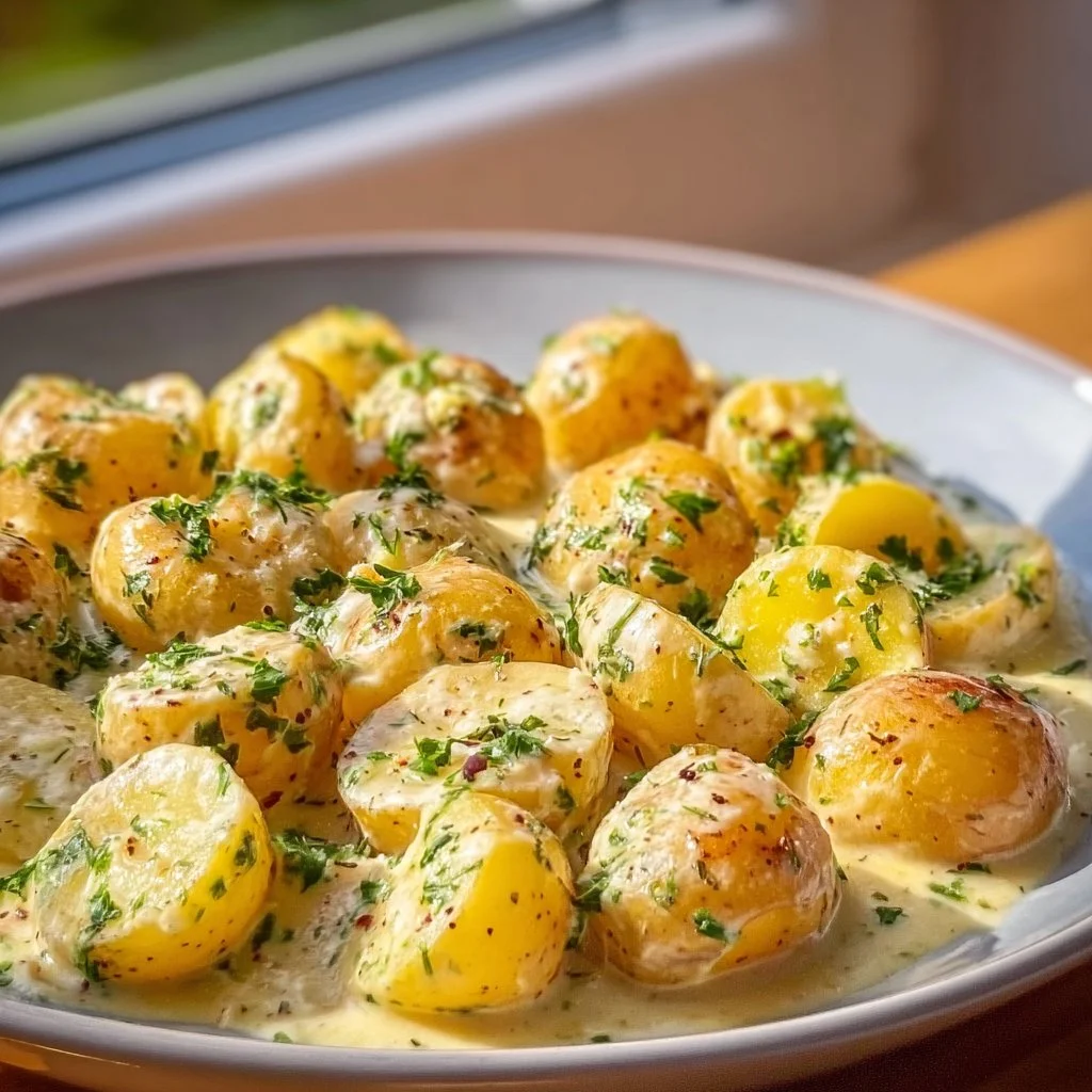 Kartoffeln in Knoblauch-Sahnesauce