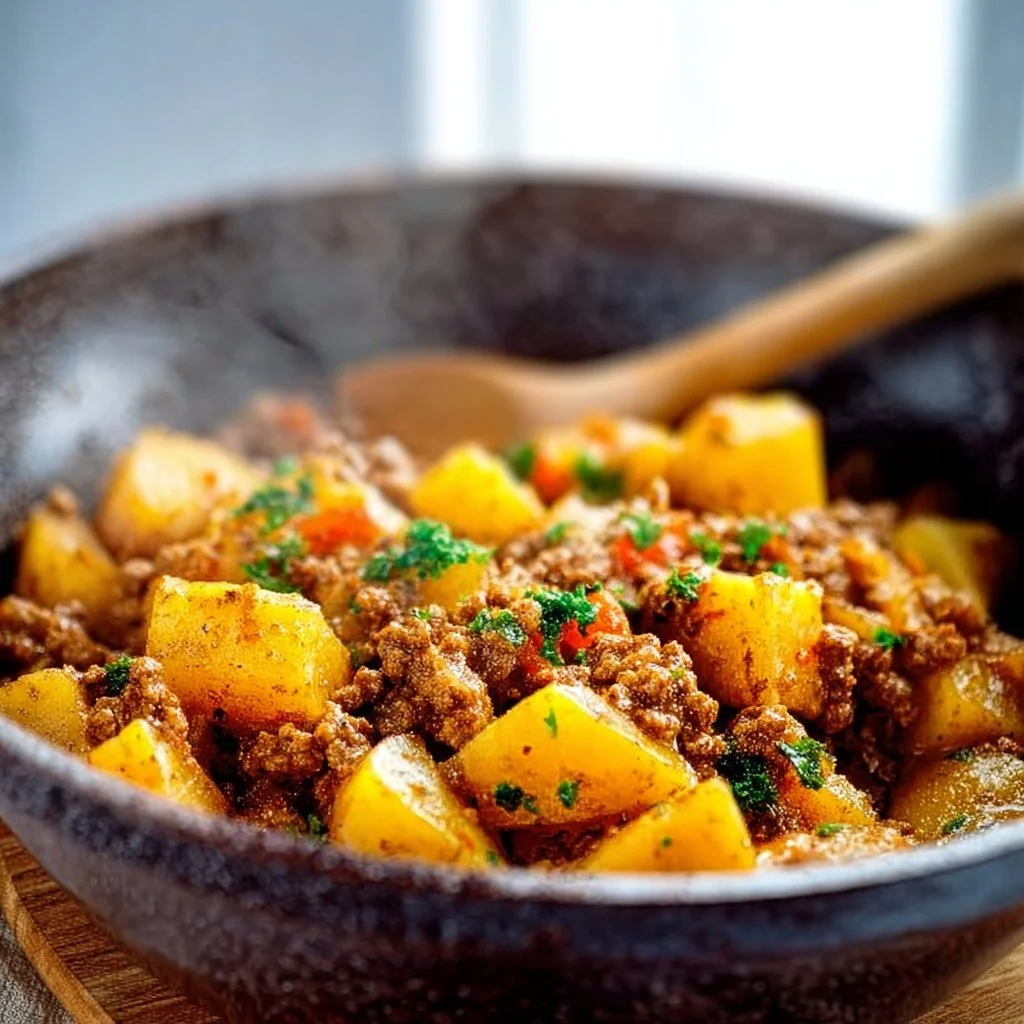 Leckere Kartoffelpfanne mit Hackfleisch und buntem Gemüse