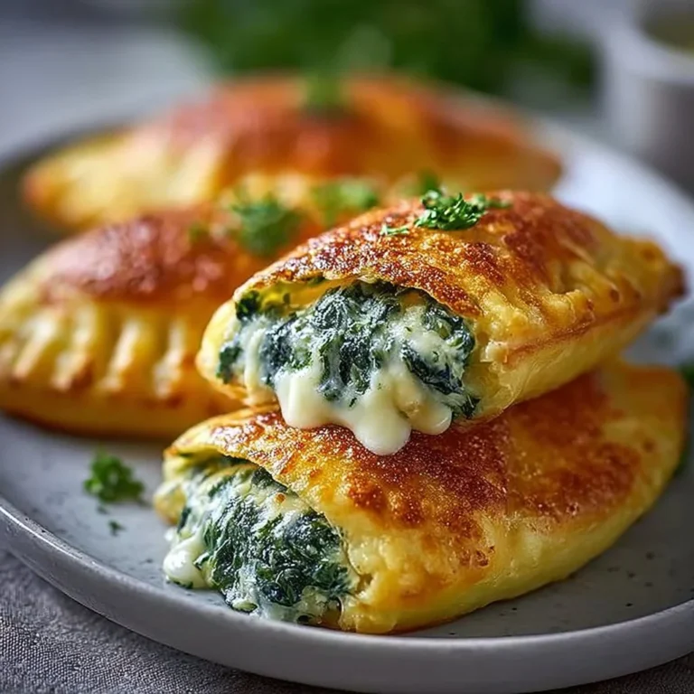 Kartoffeltaschen gefüllt mit Spinat und Frischkäse auf einem Teller