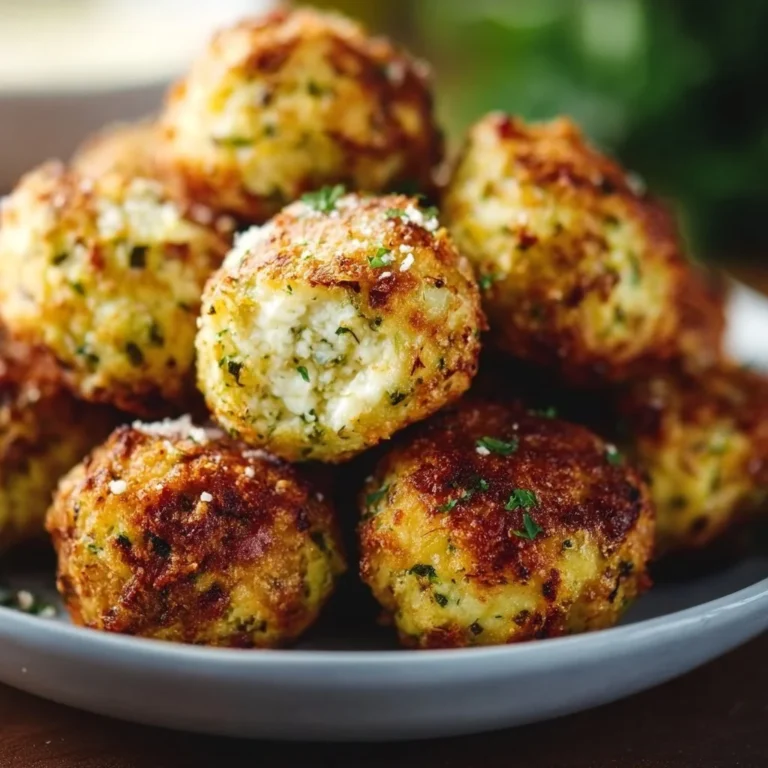 Knusprige Zucchini-Feta-Bällchen frisch aus dem Ofen auf einem Teller