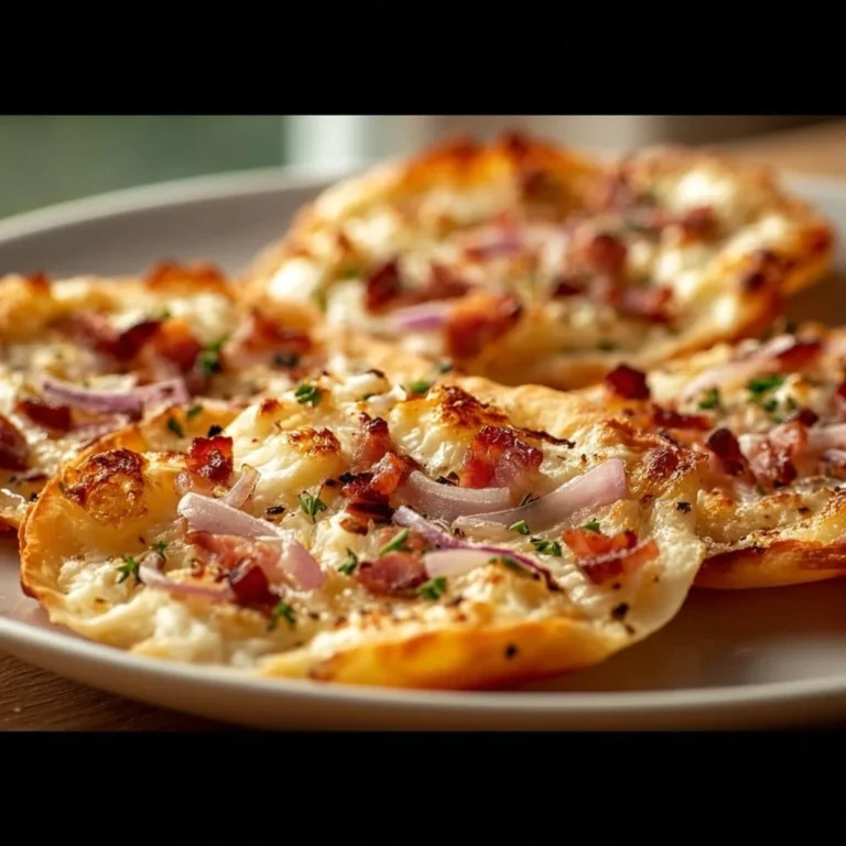 Leckere Mini-Törtchen mit Speck und Zwiebeln auf einem Teller