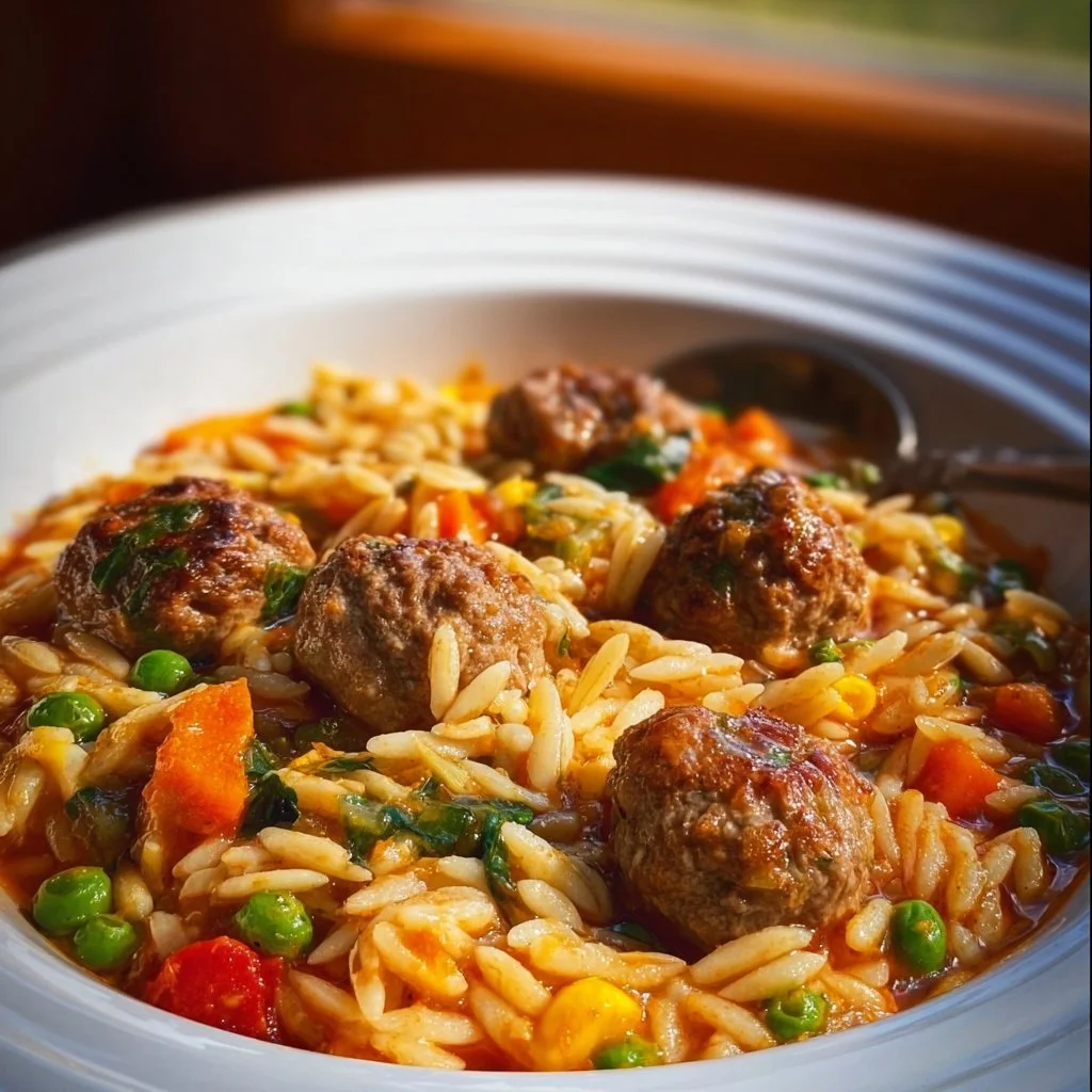 Orzo-Pfanne mit Hackb&auml;llchen und Gem&uuml;se