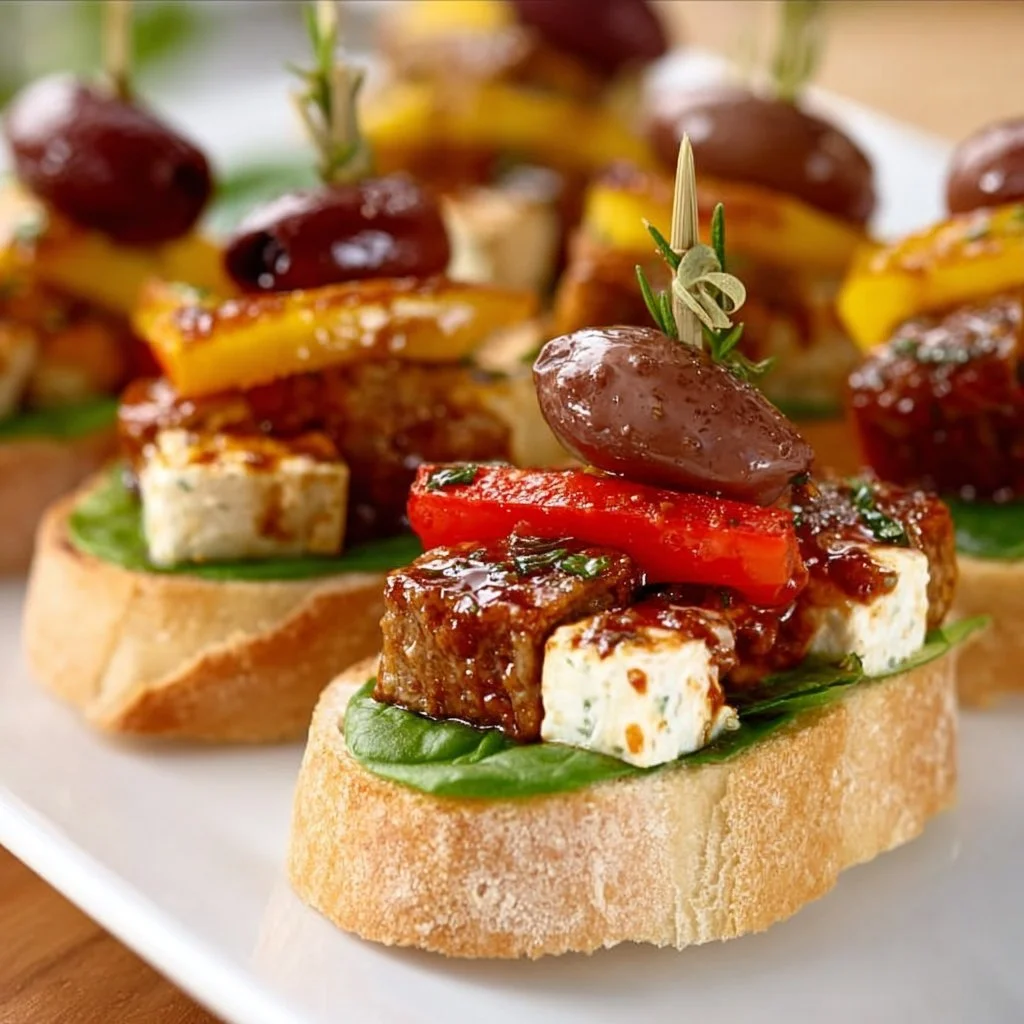 Partie-Spieße auf Baguette für eine festliche Mahlzeit
