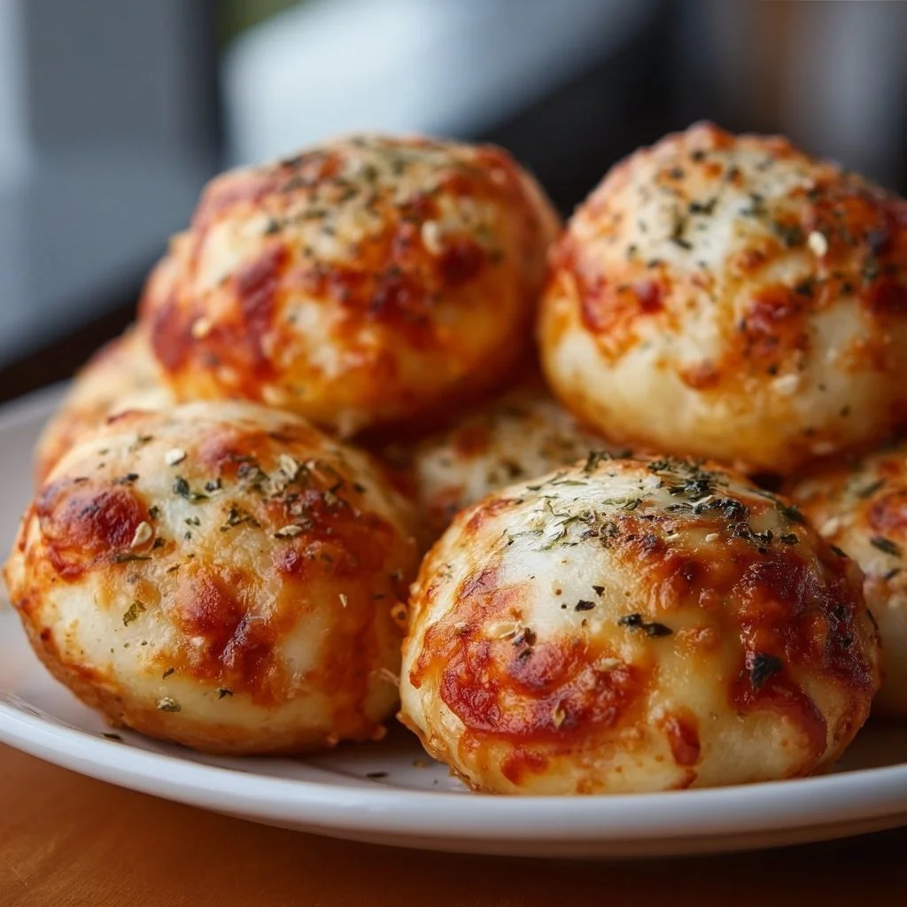 Leckere Pizza-Bomben, gefüllte Teigbällchen in verschiedenen Varianten